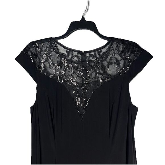 Adrianna Papell Studios Sequin Jersey Dress Black Lace 20W Maxi Slit Formal Gown - Picture 9 of 9